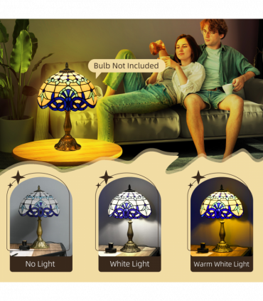 HOMCOM Stained Glass Table Lamp, for Bedroom Bedside, Bulb not Included