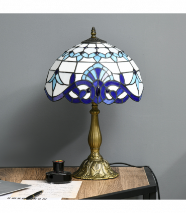 HOMCOM Stained Glass Table Lamp, for Bedroom Bedside, Bulb not Included