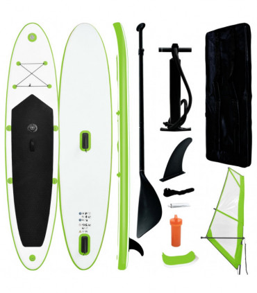 Inflatable Stand Up Paddleboard with Sail Set Green and White