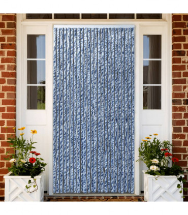 Insect Curtain Blue, White and Silver 90x220 cm Chenille