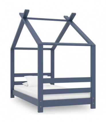 Kids Bed Frame Grey Solid Pine Wood 70x140 cm