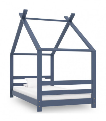 Kids Bed Frame Grey Solid Pine Wood 80x160 cm
