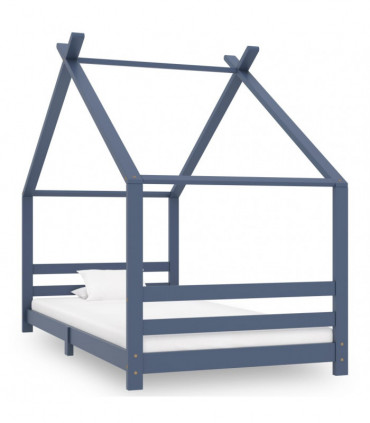 Kids Bed Frame Grey Solid Pine Wood 90x200 cm