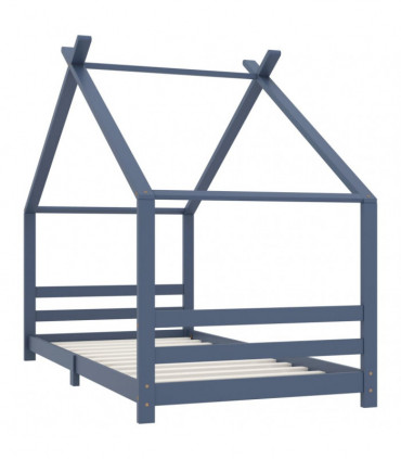 Kids Bed Frame Grey Solid Pine Wood 90x200 cm