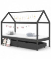 Kids Bed Frame with Drawers Dark Grey Solid Pine Wood 90x200cm