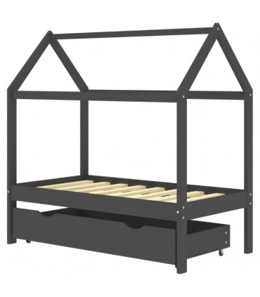 Kids Bed Frame with a Drawer Dark Grey Solid Pine Wood 70x140cm