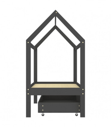 Kids Bed Frame with a Drawer Dark Grey Solid Pine Wood 70x140cm