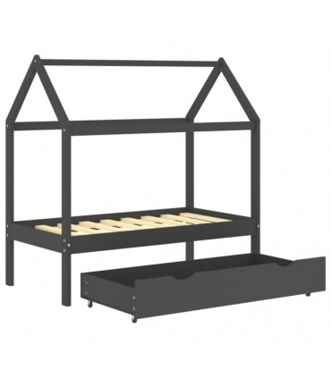 Kids Bed Frame with a Drawer Dark Grey Solid Pine Wood 70x140cm
