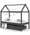 Kids Bed Frame with a Drawer Dark Grey Solid Pine Wood 80x160cm