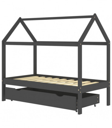 Kids Bed Frame with a Drawer Dark Grey Solid Pine Wood 80x160cm