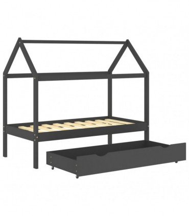 Kids Bed Frame with a Drawer Dark Grey Solid Pine Wood 80x160cm