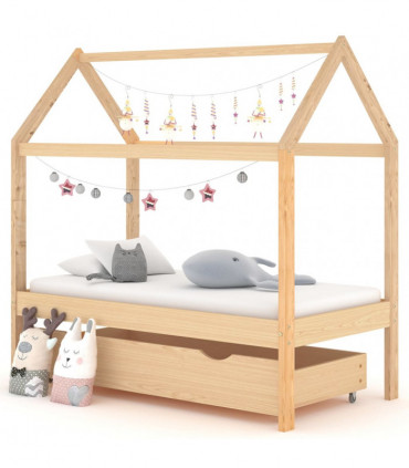 Kids Bed Frame with a Drawer Solid Pine Wood 70x140 cm