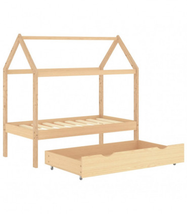 Kids Bed Frame with a Drawer Solid Pine Wood 70x140 cm