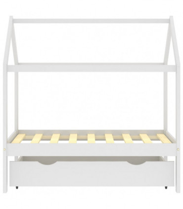Kids Bed Frame with a Drawer White Solid Pine Wood 70x140 cm