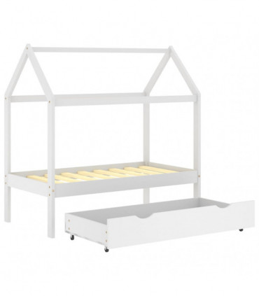Kids Bed Frame with a Drawer White Solid Pine Wood 70x140 cm