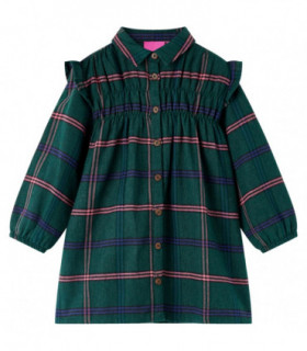 Kids' Dress with Long Sleeves and Ruffles Dark Green 104