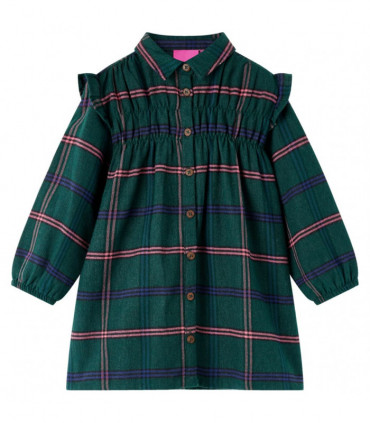 Kids' Dress with Long Sleeves and Ruffles Dark Green 104