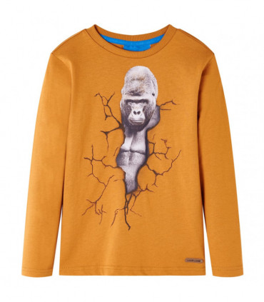 Kids' T-shirt with Long Sleeves Dark Ochre 116