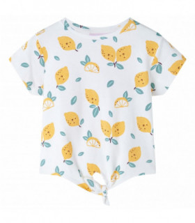 Kids'T-shirt with Tie Hem Ecru 128