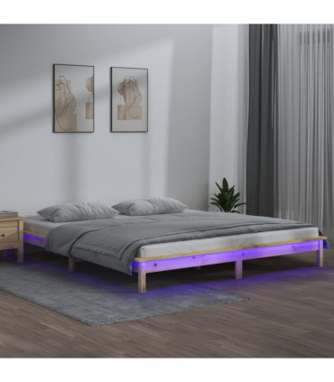 LED Bed Frame 140x200 cm Solid Wood