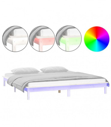 LED Bed Frame White 140x190 cm Solid Wood