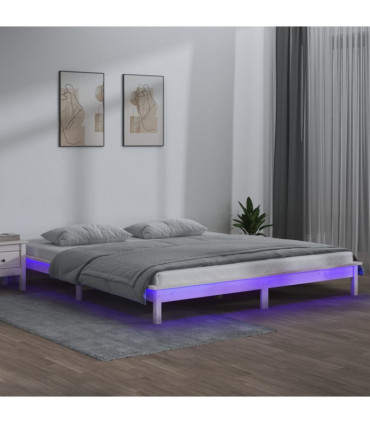 LED Bed Frame White 180x200 cm 6FT Super King Solid Wood