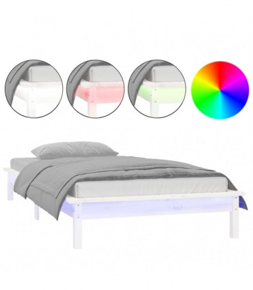 LED Bed Frame White 90x190 cm 3FT Single Solid Wood