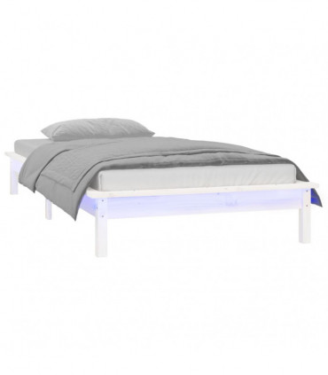 LED Bed Frame White 90x190 cm 3FT Single Solid Wood