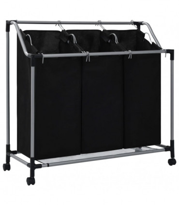 Laundry Sorter with 3 Bags Black Steel