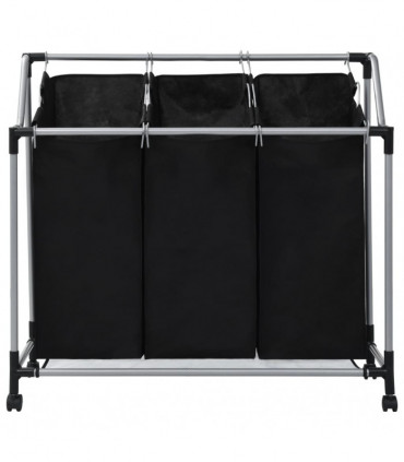 Laundry Sorter with 3 Bags Black Steel