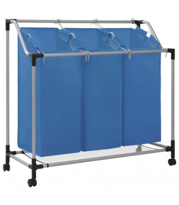 Laundry Sorter with 3 Bags Blue Steel