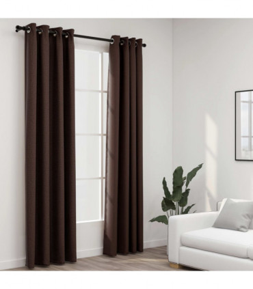 Linen-Look Blackout Curtains with Grommets 2pcs Taupe 140x245cm
