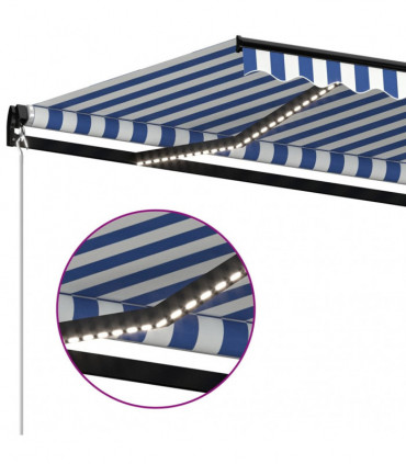 Manual Retractable Awning with LED 350x250 cm Blue and White
