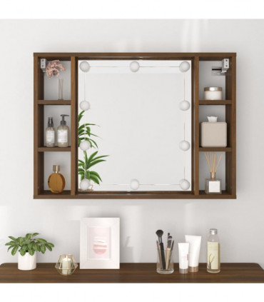 Mirror Cabinet with LED Brown Oak 76x15x55 cm