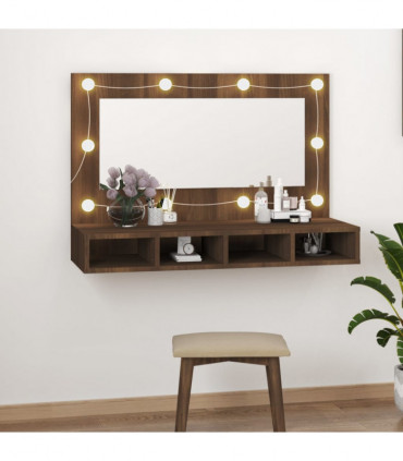 Mirror Cabinet with LED Brown Oak 90x31.5x62 cm