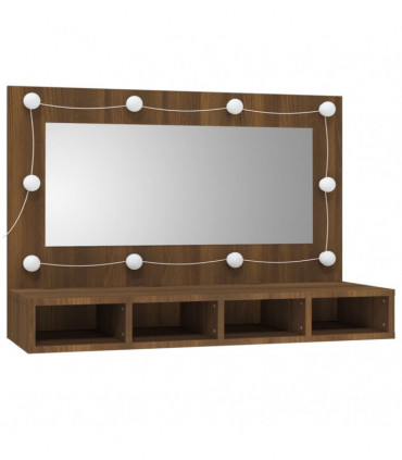 Mirror Cabinet with LED Brown Oak 90x31.5x62 cm