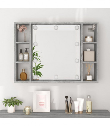 Mirror Cabinet with LED Grey Sonoma 76x15x55 cm