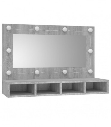 Mirror Cabinet with LED Grey Sonoma 90x31.5x62 cm