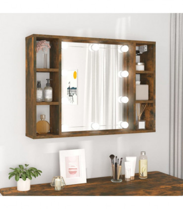 Mirror Cabinet with LED Smoked Oak 76x15x55 cm