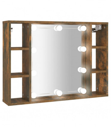 Mirror Cabinet with LED Smoked Oak 76x15x55 cm