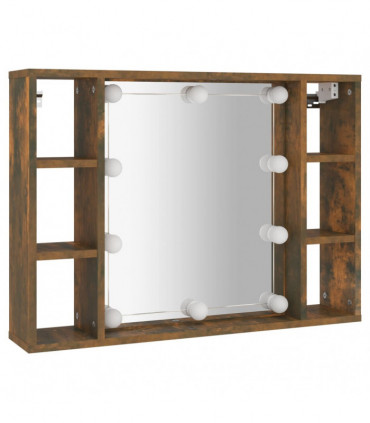 Mirror Cabinet with LED Smoked Oak 76x15x55 cm