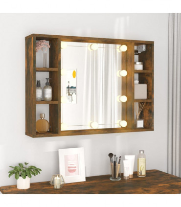 Mirror Cabinet with LED Smoked Oak 76x15x55 cm