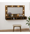 Mirror Cabinet with LED Smoked Oak 90x31.5x62 cm