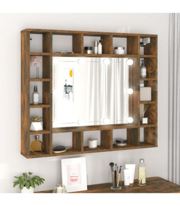 Mirror Cabinet with LED Smoked Oak 91x15x76.5 cm