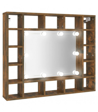 Mirror Cabinet with LED Smoked Oak 91x15x76.5 cm