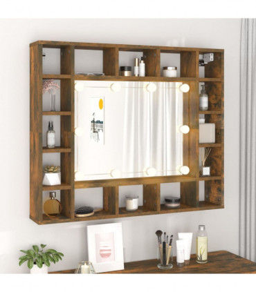 Mirror Cabinet with LED Smoked Oak 91x15x76.5 cm