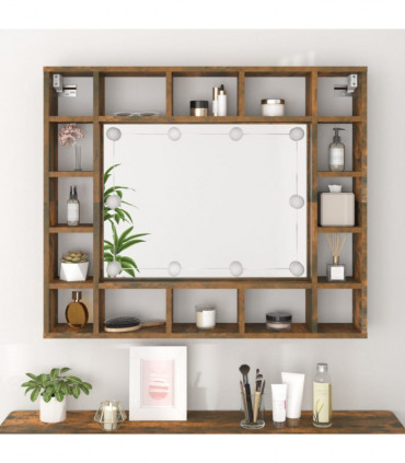Mirror Cabinet with LED Smoked Oak 91x15x76.5 cm