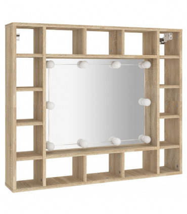 Mirror Cabinet with LED Sonoma Oak 91x15x76.5 cm