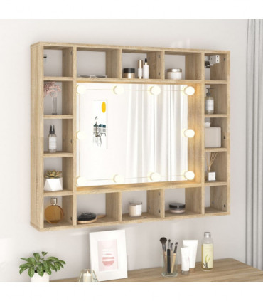 Mirror Cabinet with LED Sonoma Oak 91x15x76.5 cm