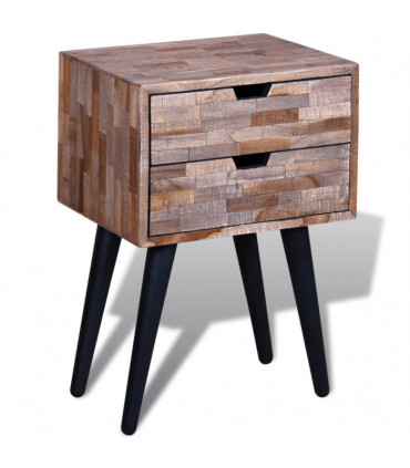 Nightstand with 2 Drawers Reclaimed Teak Wood